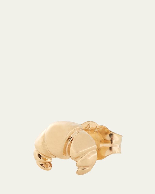 14K Yellow Gold Croissant Stud Earring, Single
